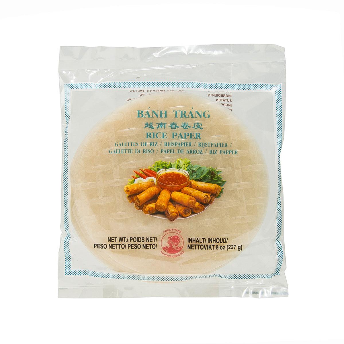 COCK Banh Trang rice paper 227g in sealed plastic pouch, printed label