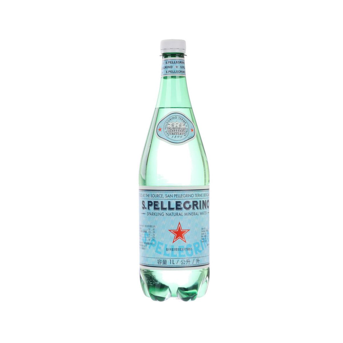 SAN PELLEGRINO 1L PET sparkling mineral water bottle, front label and green cap
