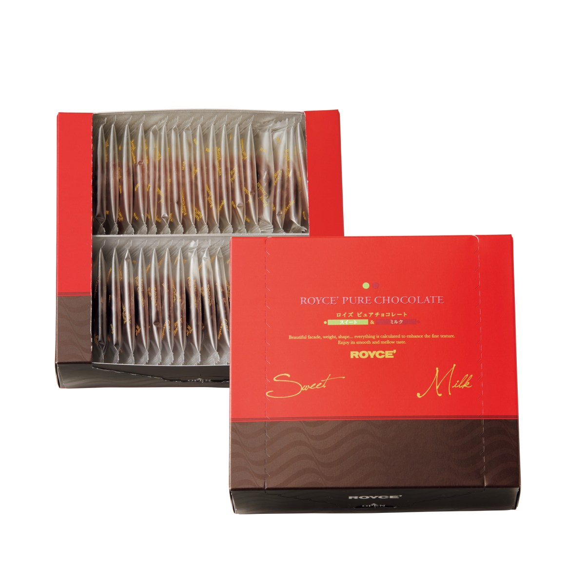 ROYCE' sweet & milk chocolate assortment box, 40 pieces, red and dark packaging