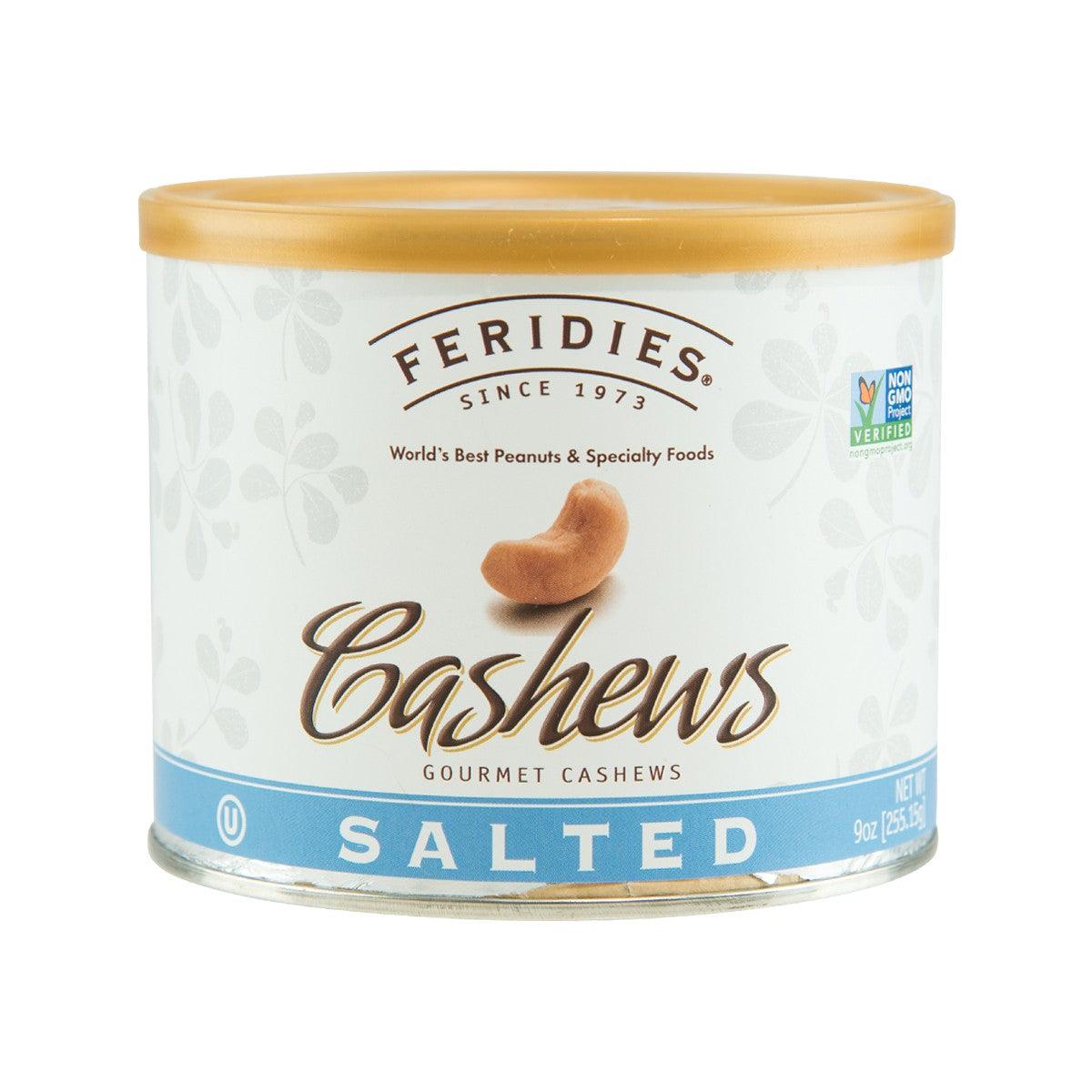 FERIDIES salted cashews tin with cashew and brand label, 255g