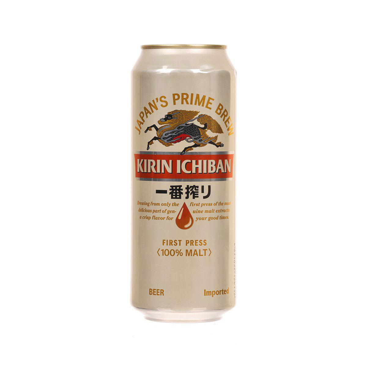 KIRIN Ichibanshibori beer can with gold cap and beige label