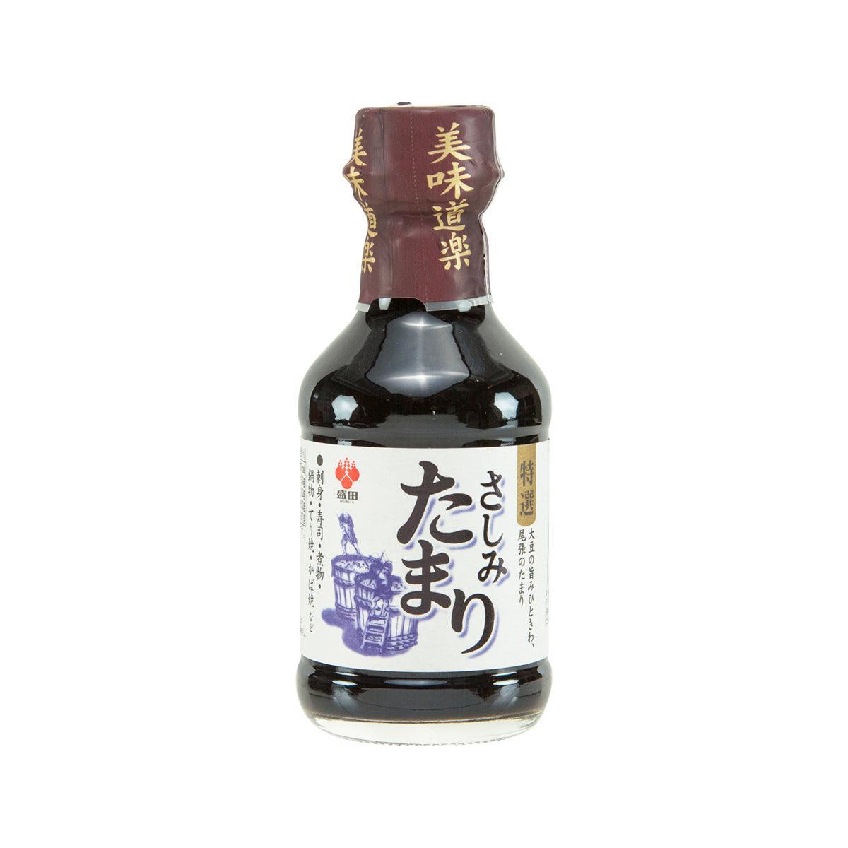MORITA tamari soy sauce bottle, dark amber with Japanese label and cap