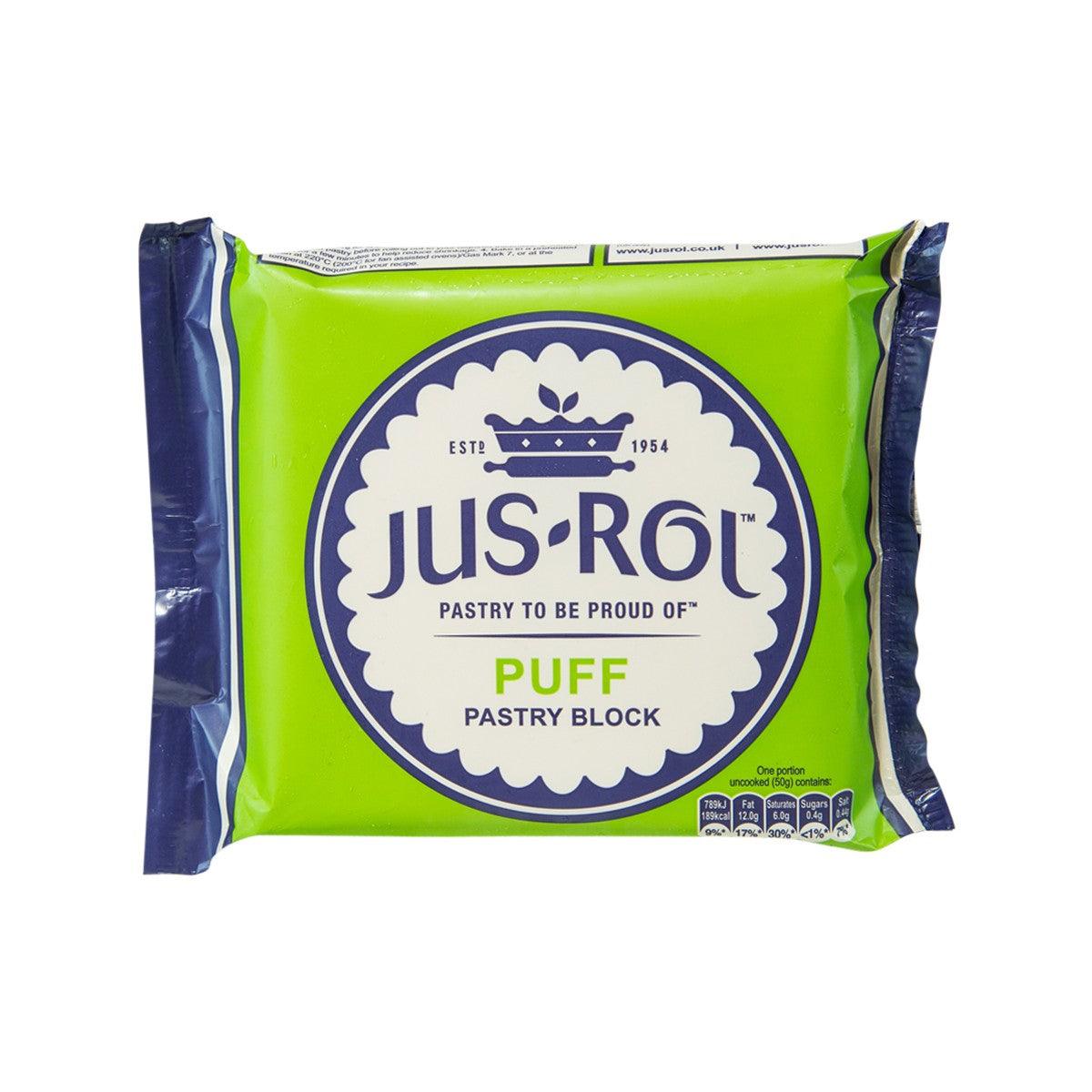 JUS-ROL puff pastry block, green foil package with blue logo seal