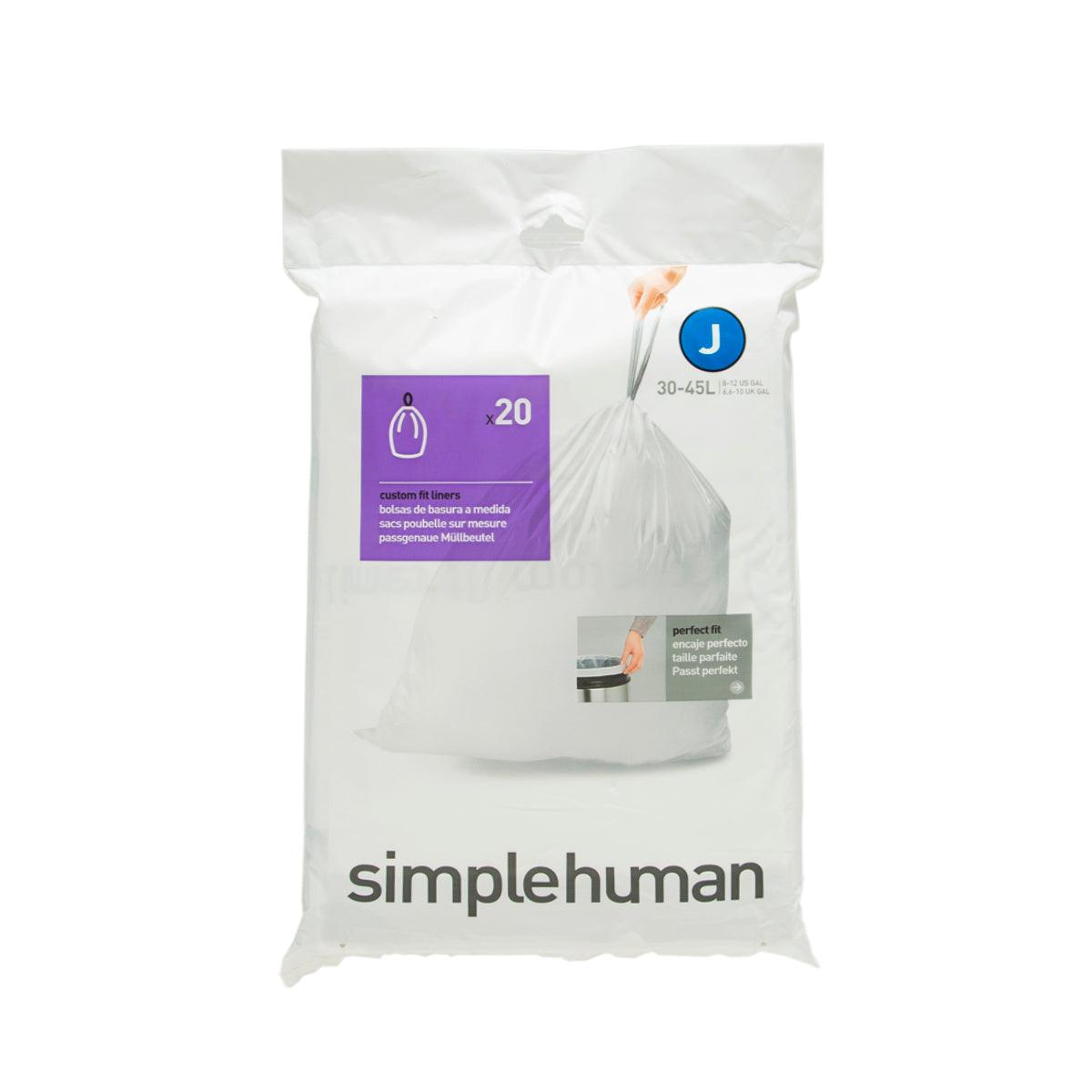 simplehuman J-type trash bags, 20-pack for 38–40L, white bags