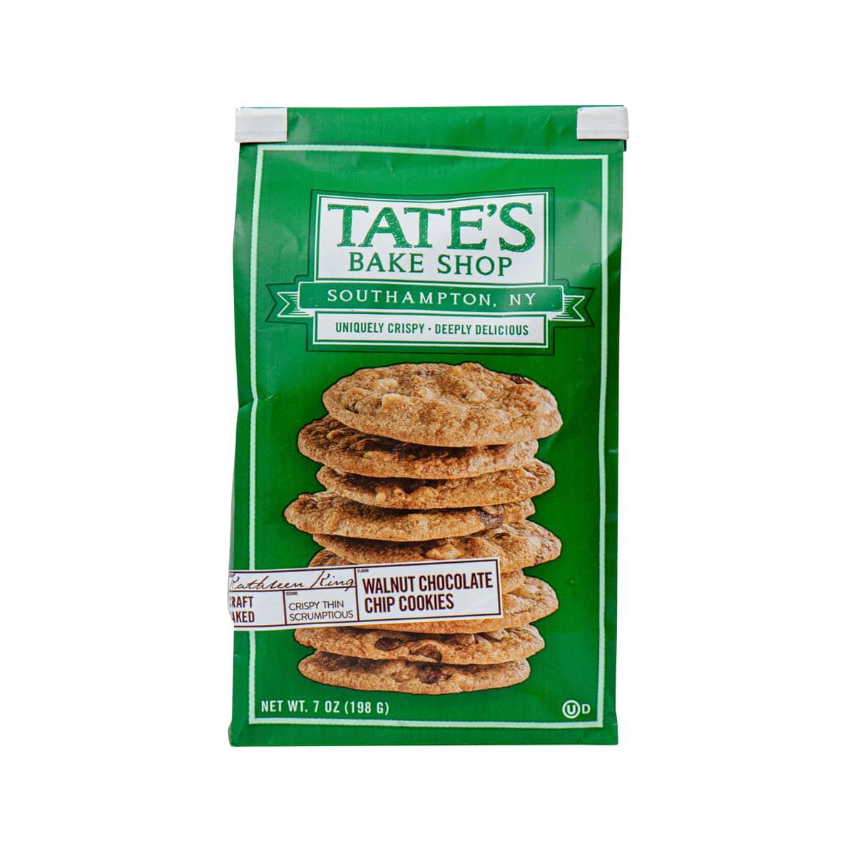 TATE'S Bake Shop walnut chocolate chip cookies, green pouch with pictured cookie stack