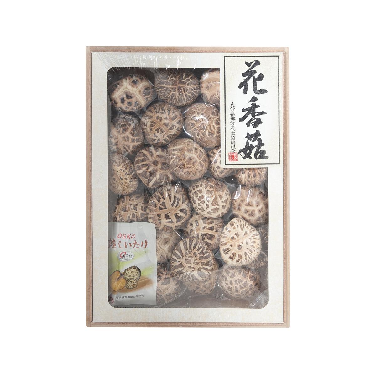 Dried shiitake mushroom gift set in clear window wooden box