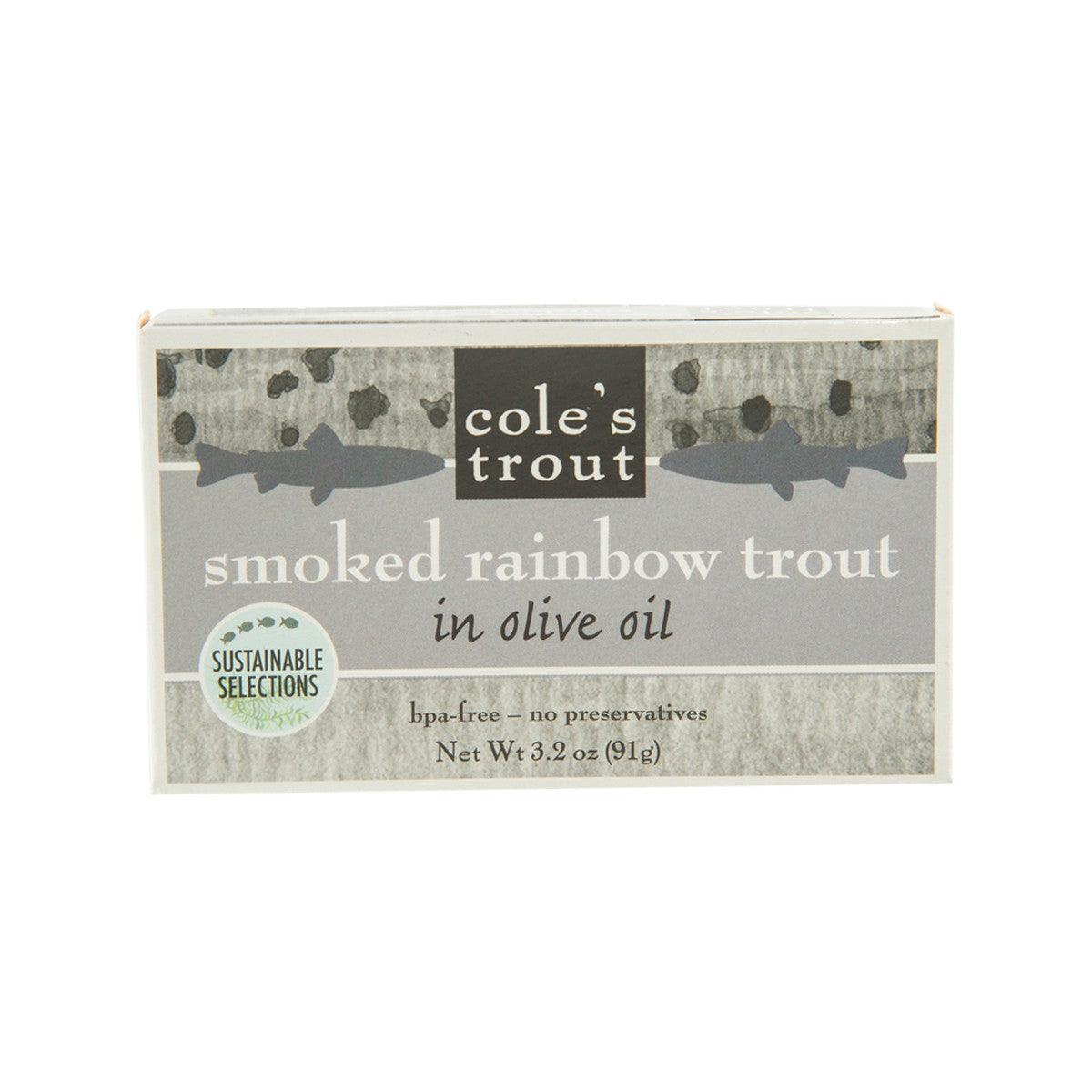 Packaged smoked rainbow trout in olive oil, COLE'S, 91g