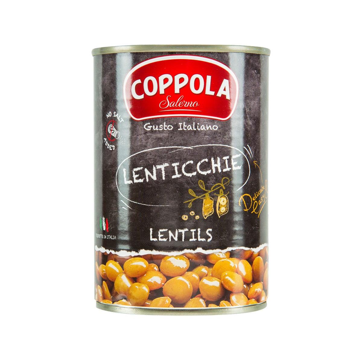 COPPOLA canned lentils in metal can with orange lentils visible through label