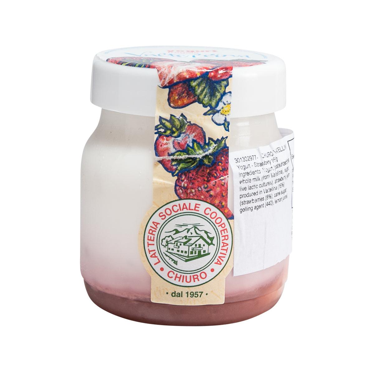 CHIURO strawberry yogurt jar with white lid and paper label, 150g