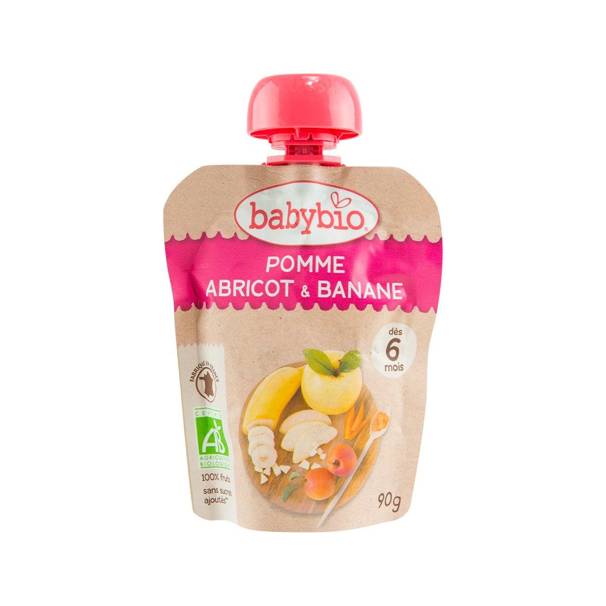 BABYBIO organic fruit puree pouch with red cap, apple apricot banana 90g