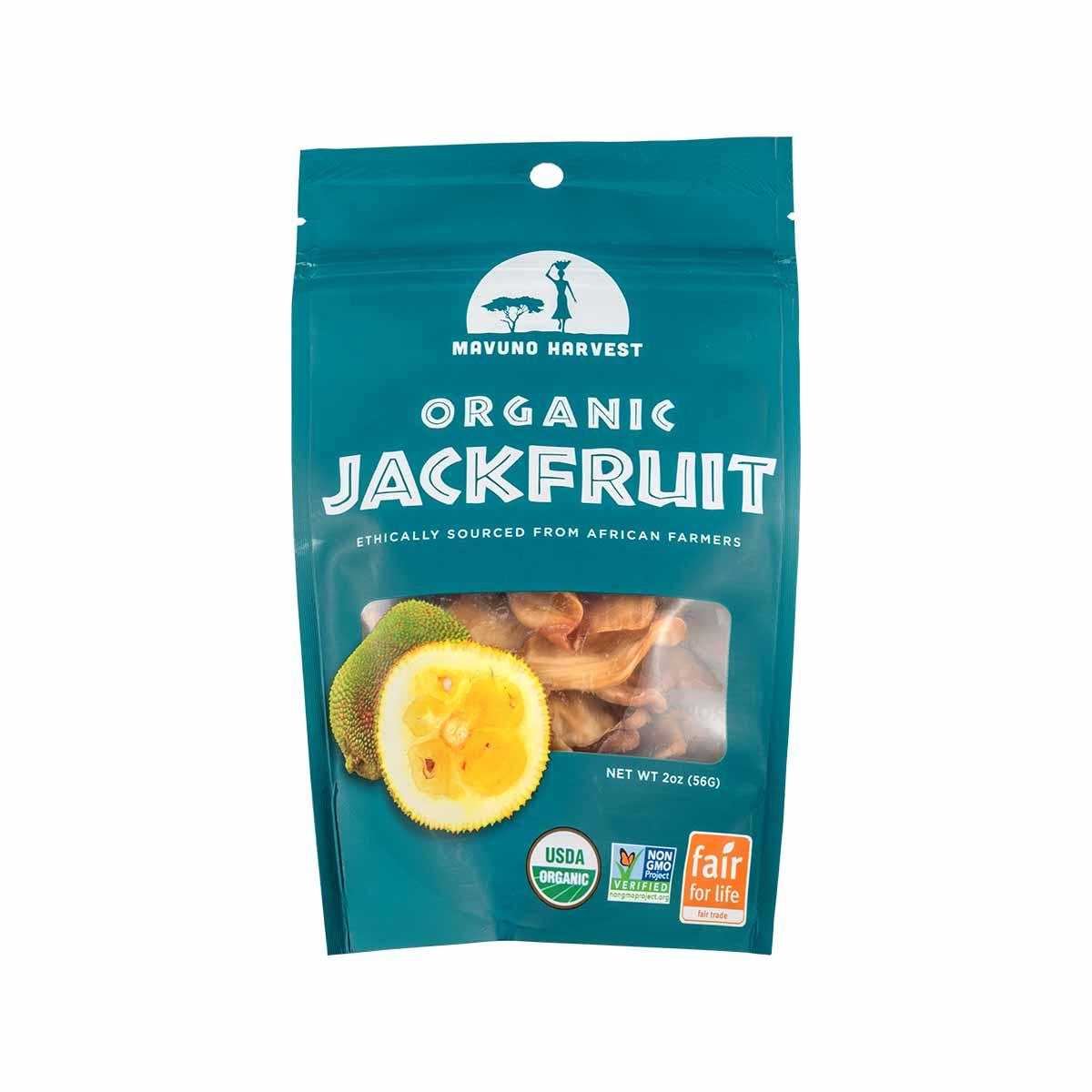 MAVUNO HARVEST organic dried jackfruit in teal resealable pouch