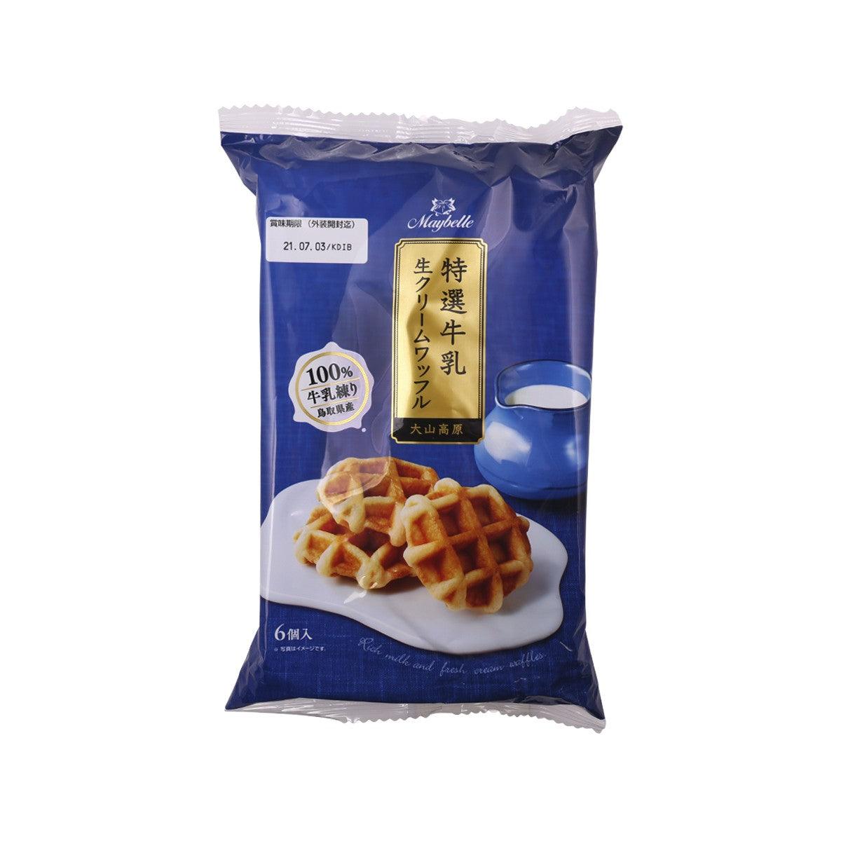 Fresh cream waffle snack bag, front shows golden waffles