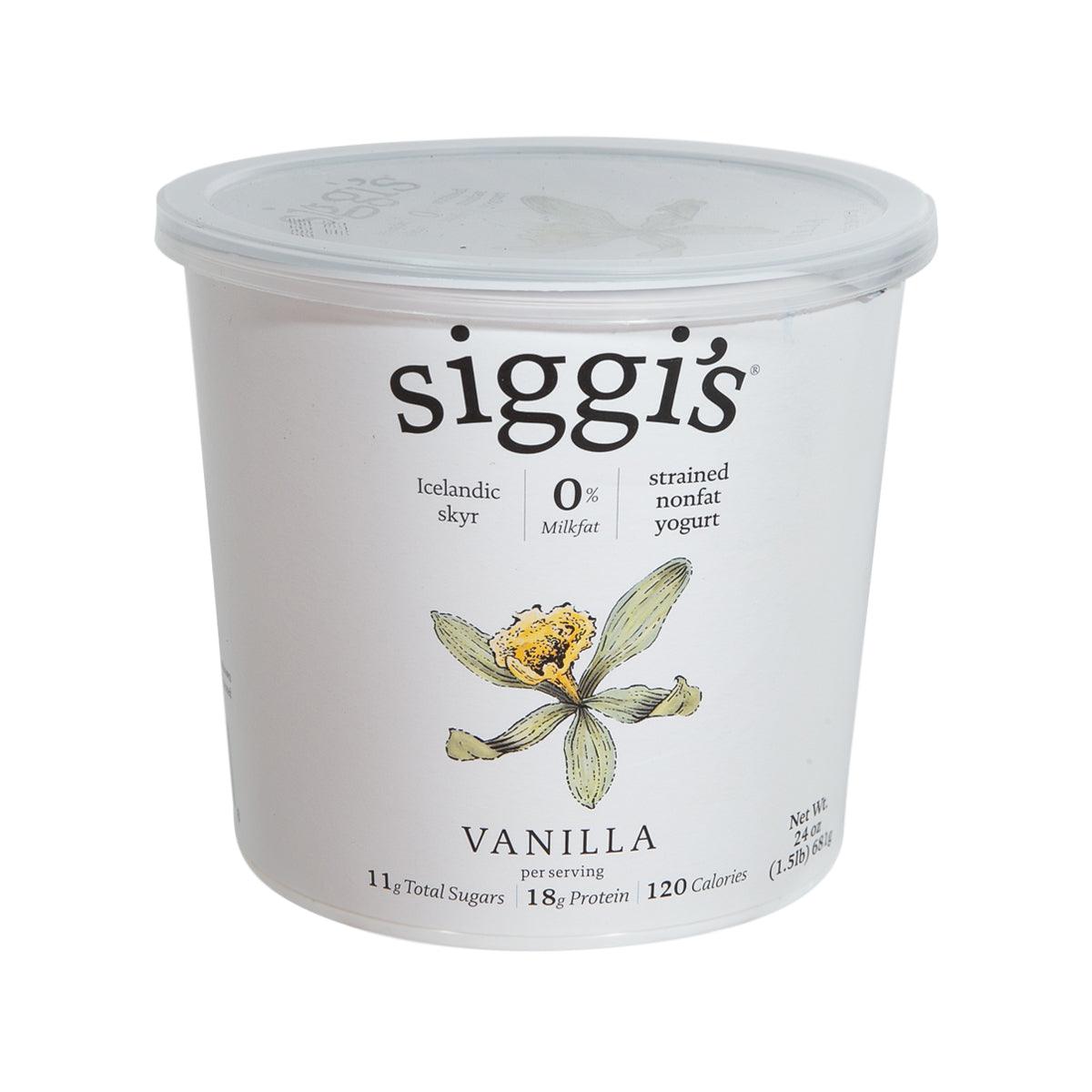 SIGGI'S Vanilla strained yogurt tub with plastic lid, non-fat, 681g