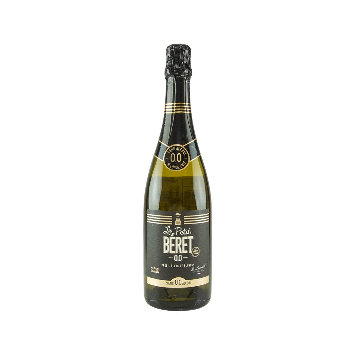 Non-alcoholic sparkling drink bottle by LE PETIT BERET with gold label and foil top