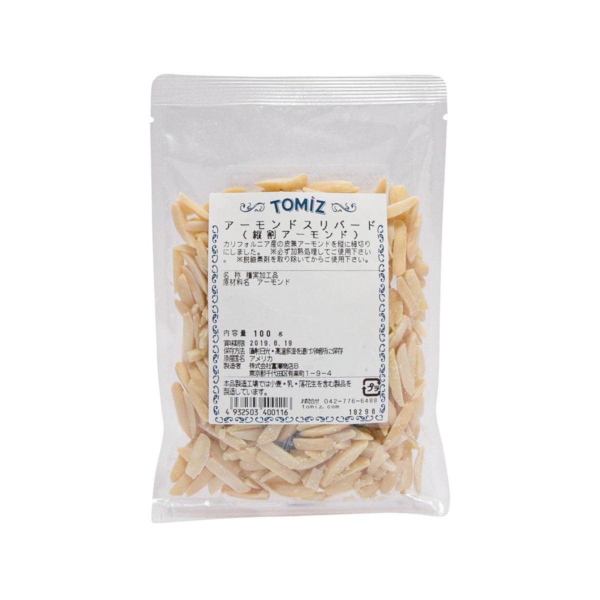 TOMIZAWA slivered almonds in clear plastic 100g bag, white label