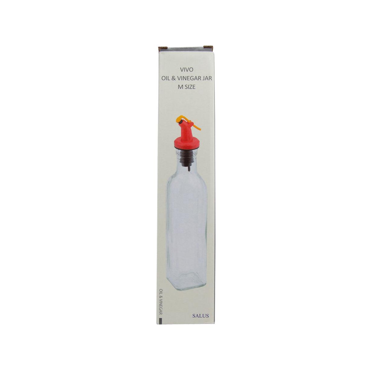 SATO KINZOKU square oil and vinegar bottle set with red pump and clear glass body