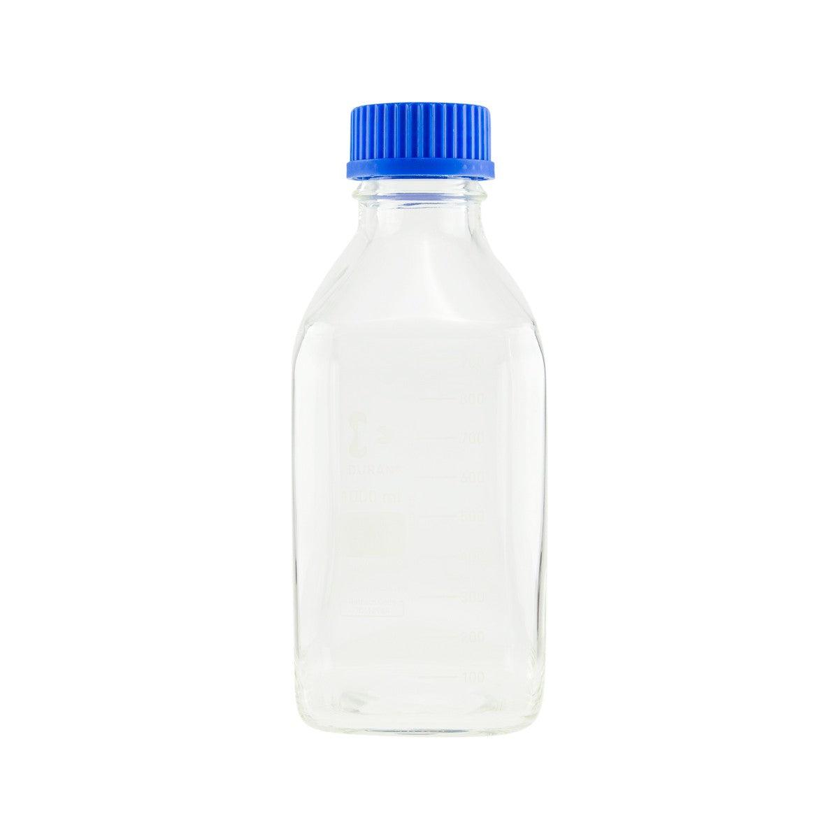 DURAN square clear bottle with blue screw cap, 1000ml