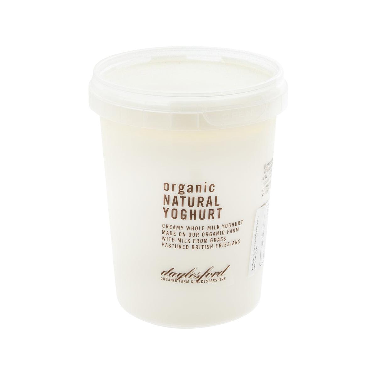 DAYLESFORD organic natural yoghurt tub, white plastic container with lid