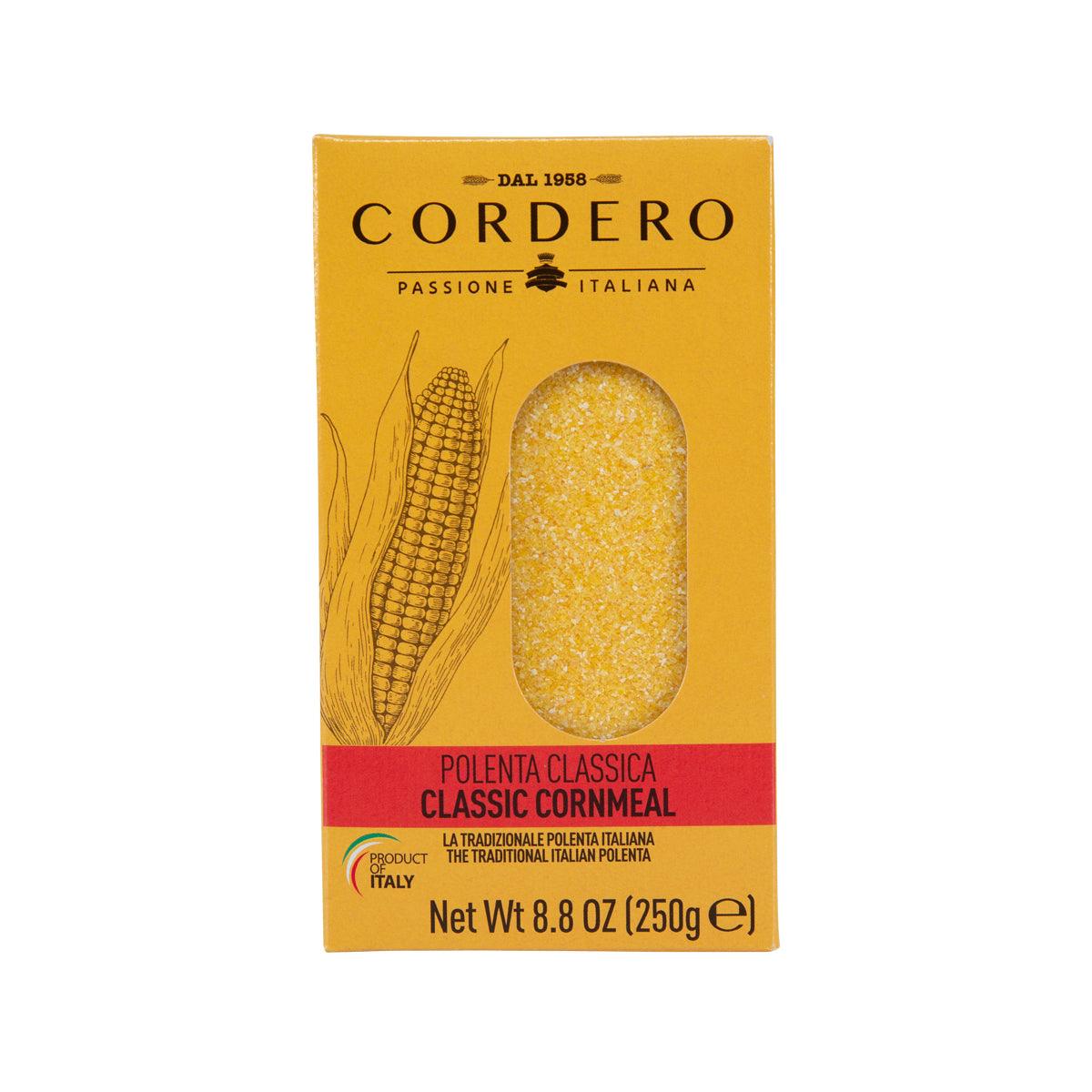 CORDERO classic cornmeal polenta mix, 250 g box, yellow cornmeal package