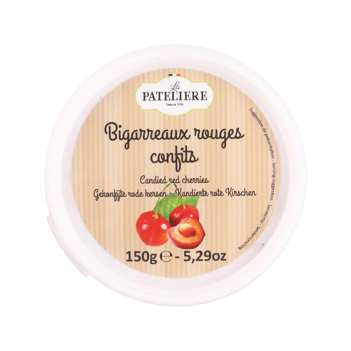 LA PATELIERE candied red cherries tub with cherries on label, 150 g