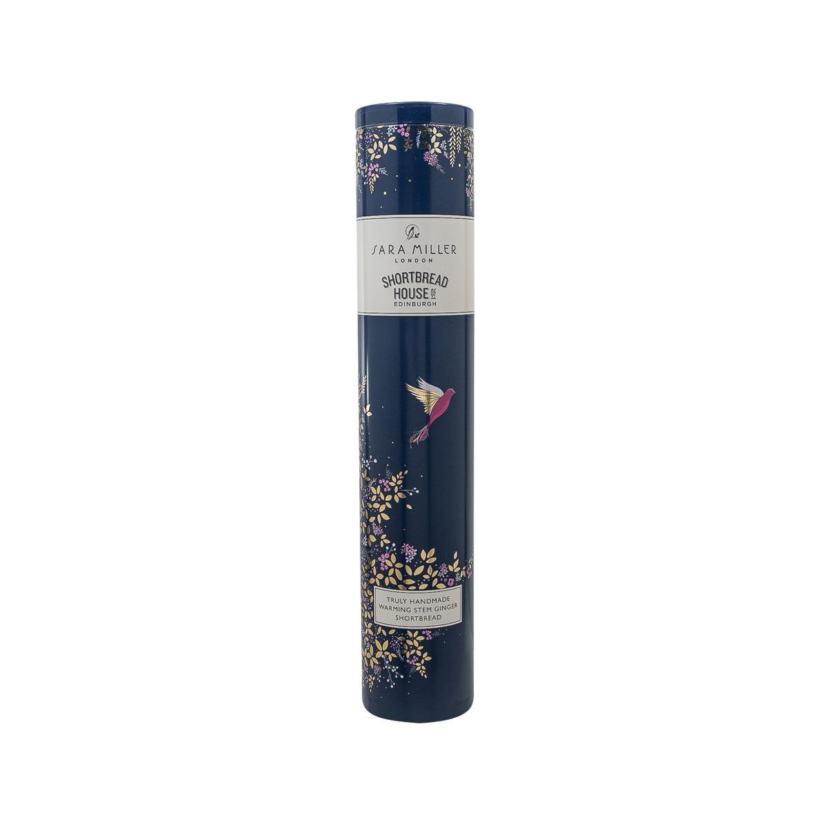 SHORTBREAD HOUSE OF EDINBURGH ginger shortbread tin, navy floral cylinder package