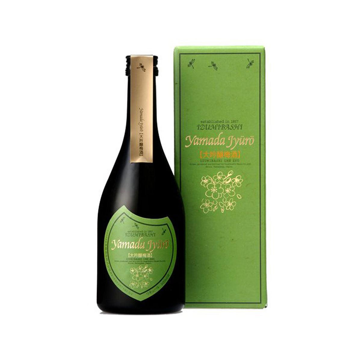 Ume-based sake bottle with green label and matching green gift box