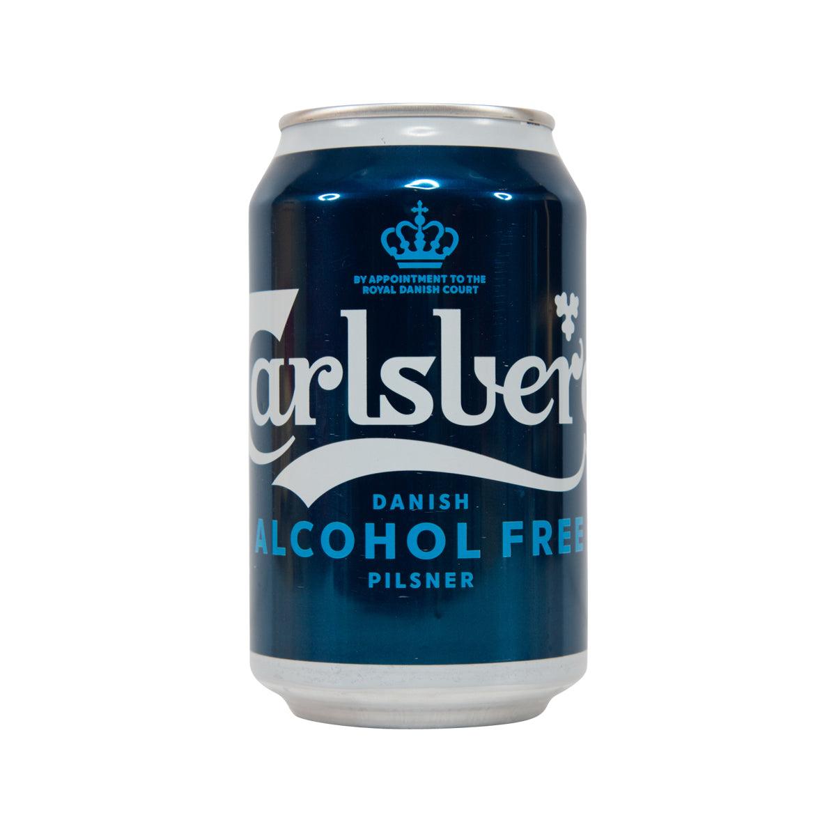 CARLSBERG alcohol-free pilsner beer can, blue with silver top