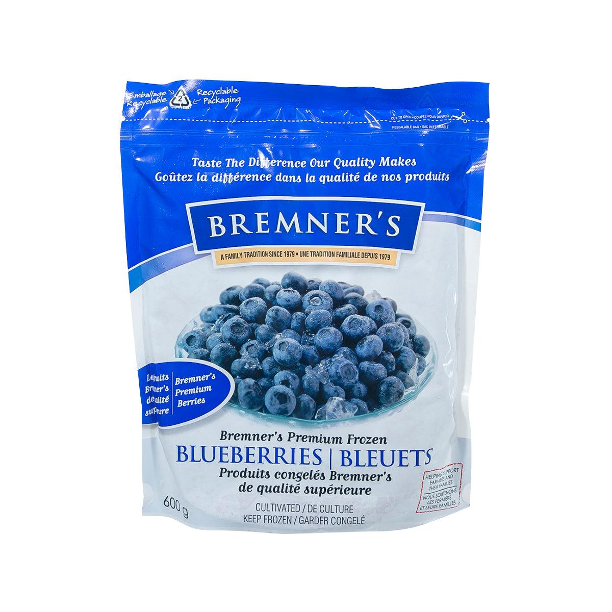 Frozen blueberries bag with blue label, 600 g