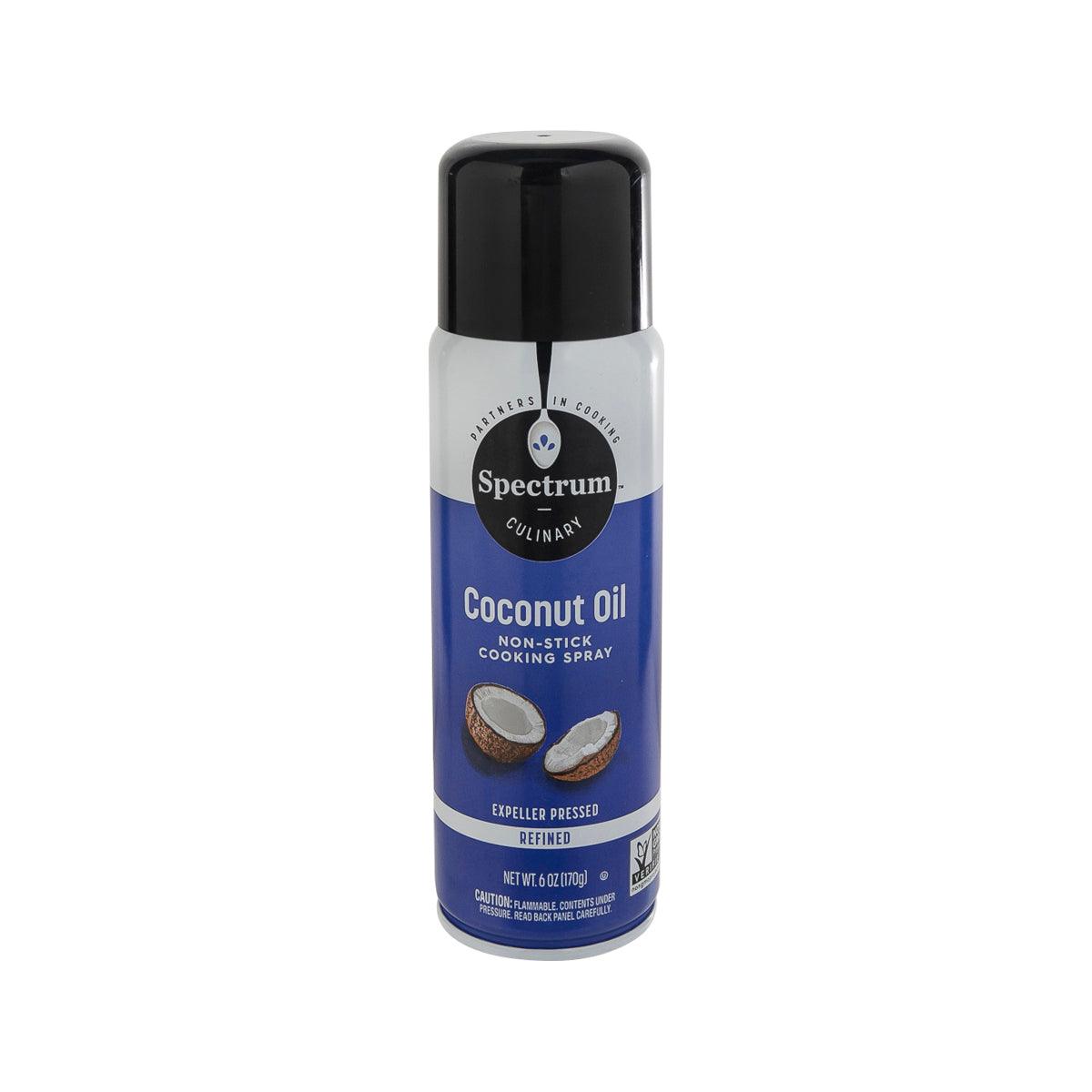 Spectrum culinary coconut oil spray bottle with black cap and blue label, 170 g