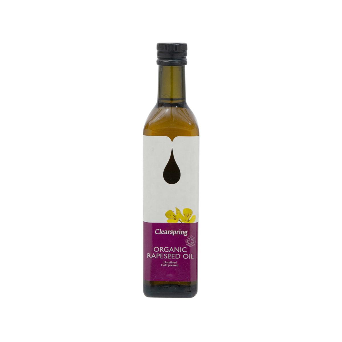 CLEARSPRING organic rapeseed oil bottle, 500 mL, glass with black cap