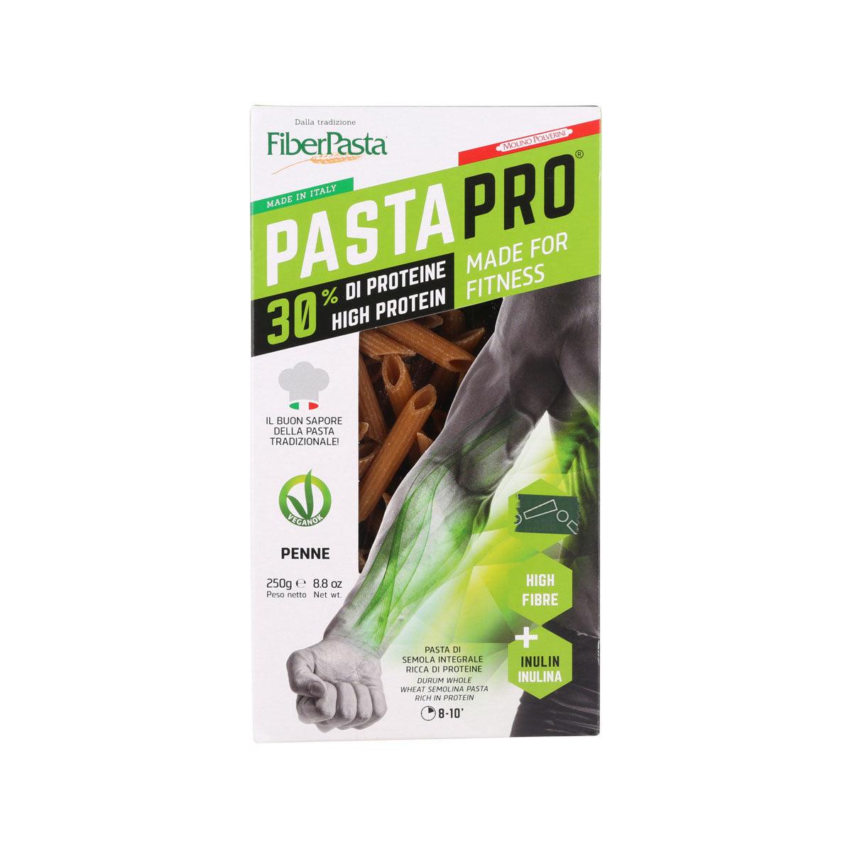 FiberPasta Pasta Pro high-protein penne pasta, 250g box packaging