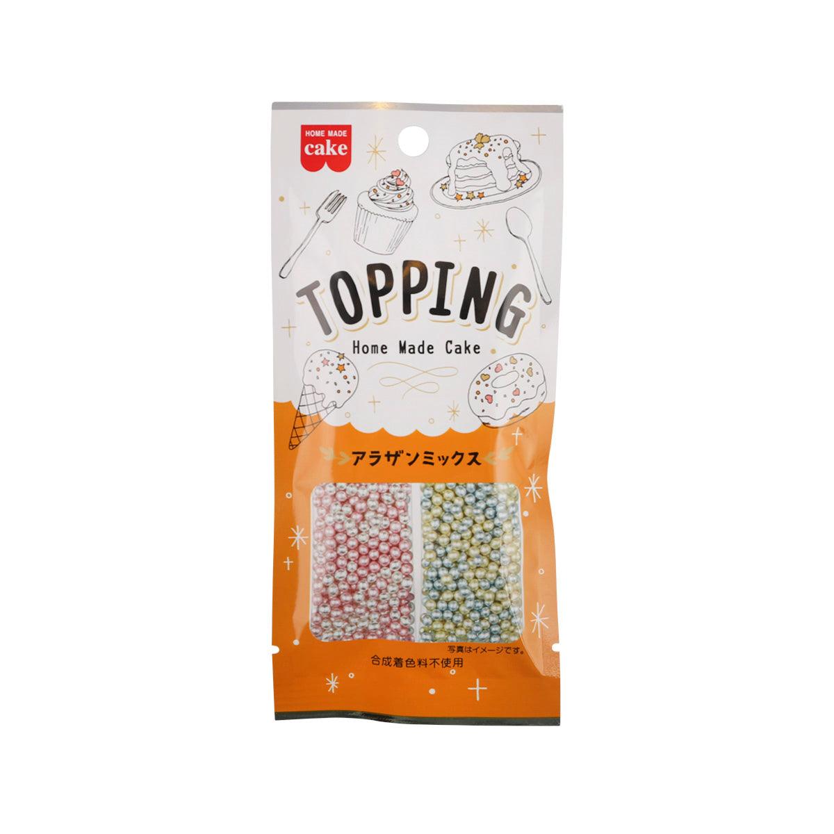 Pink and blue dragees topping sugar packet with sprinkle mix inside
