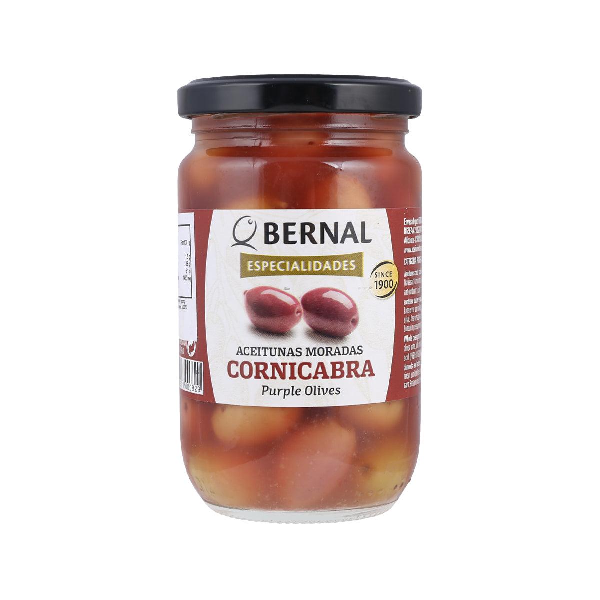 Jar of Bernal purple olives, 300g glass jar with label