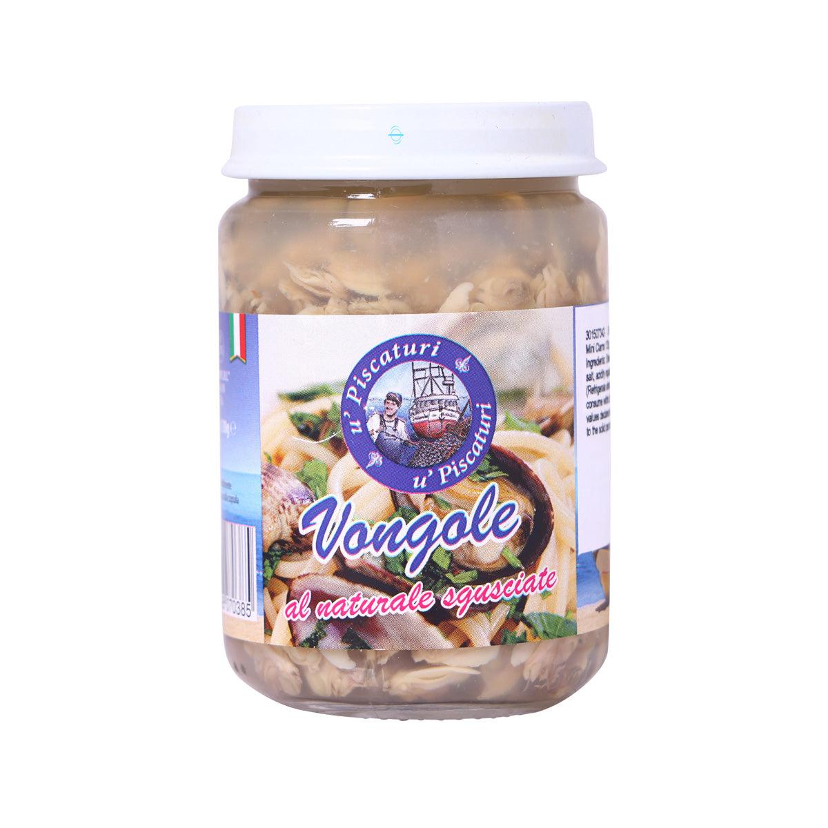 UPISCATURI jar of natural mini clams (vongole), sealed white lid