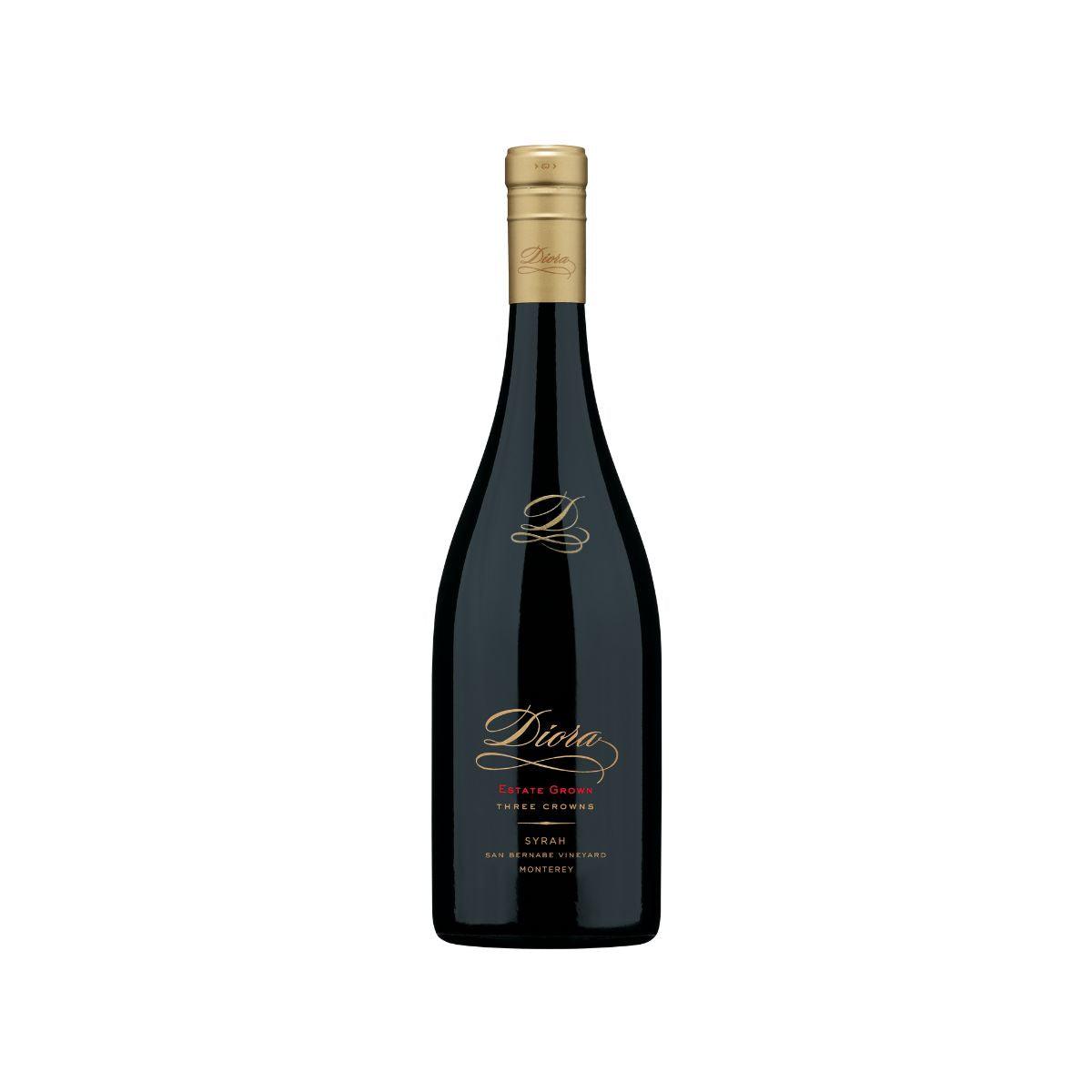 DIORA Syrah red wine bottle with gold label on dark glass