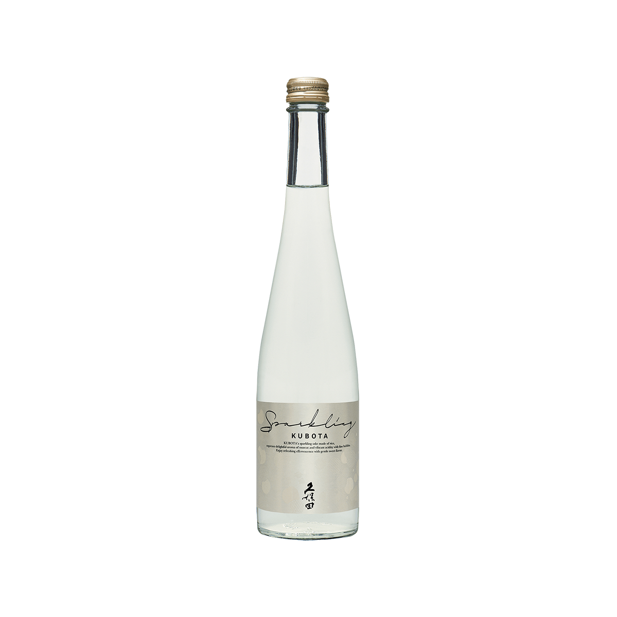 Sparkling sake bottle, 500 mL, with gold cap and pale white label