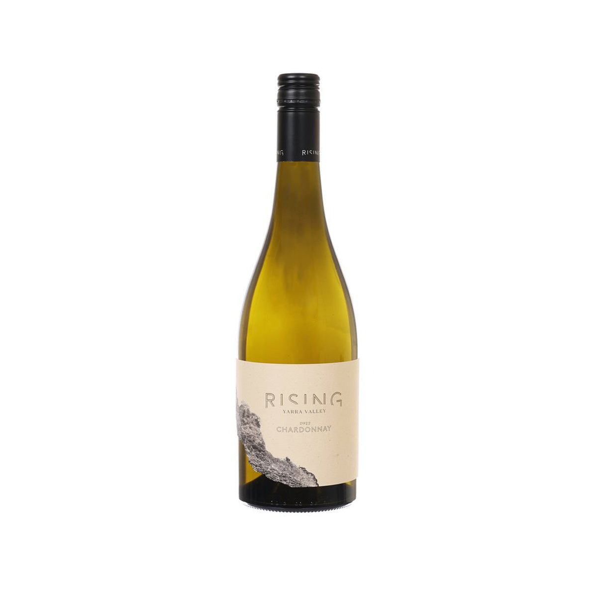 RISING VINEYARD single-vineyard Chardonnay wine bottle, black cap, gold label