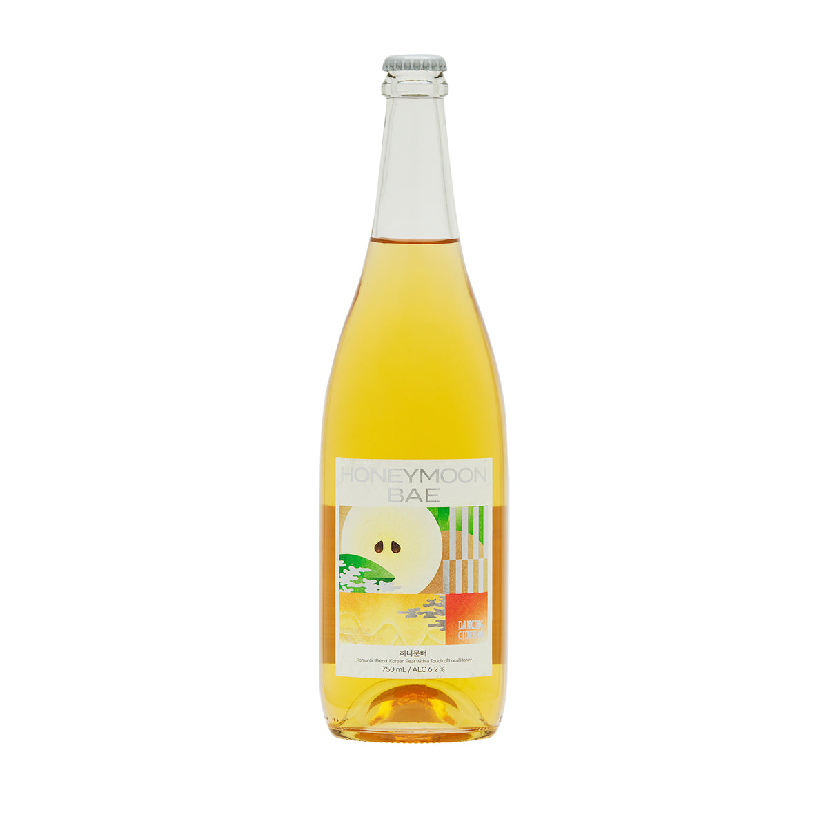 DANCING CIDER Honeymoon Bae cider bottle, 750 mL, yellow liquid, white cap