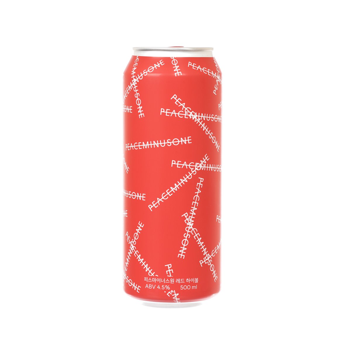 Red beverage can with BREWGURU and PEACEMINUSONE logos, 500 mL