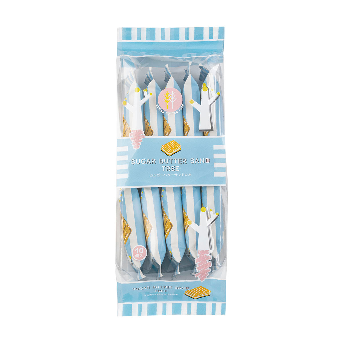 Tree-shaped sugar butter cookie sandwiches, blue-striped bag packaging, 10 pcs