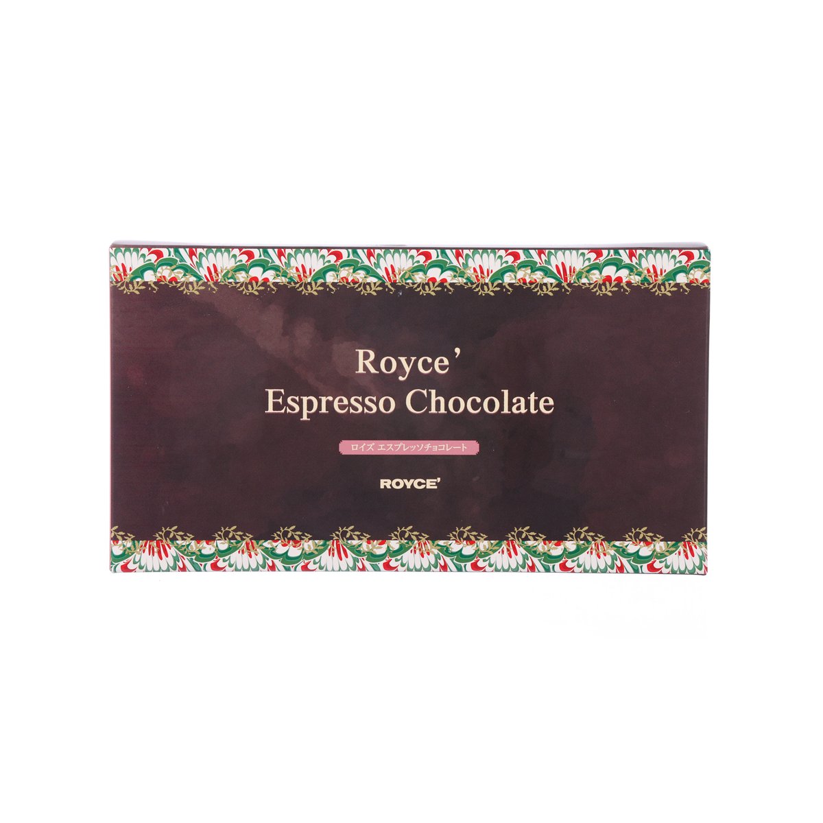 Royce' Espresso Chocolate 90g box, dark brown with decorative trim and logo