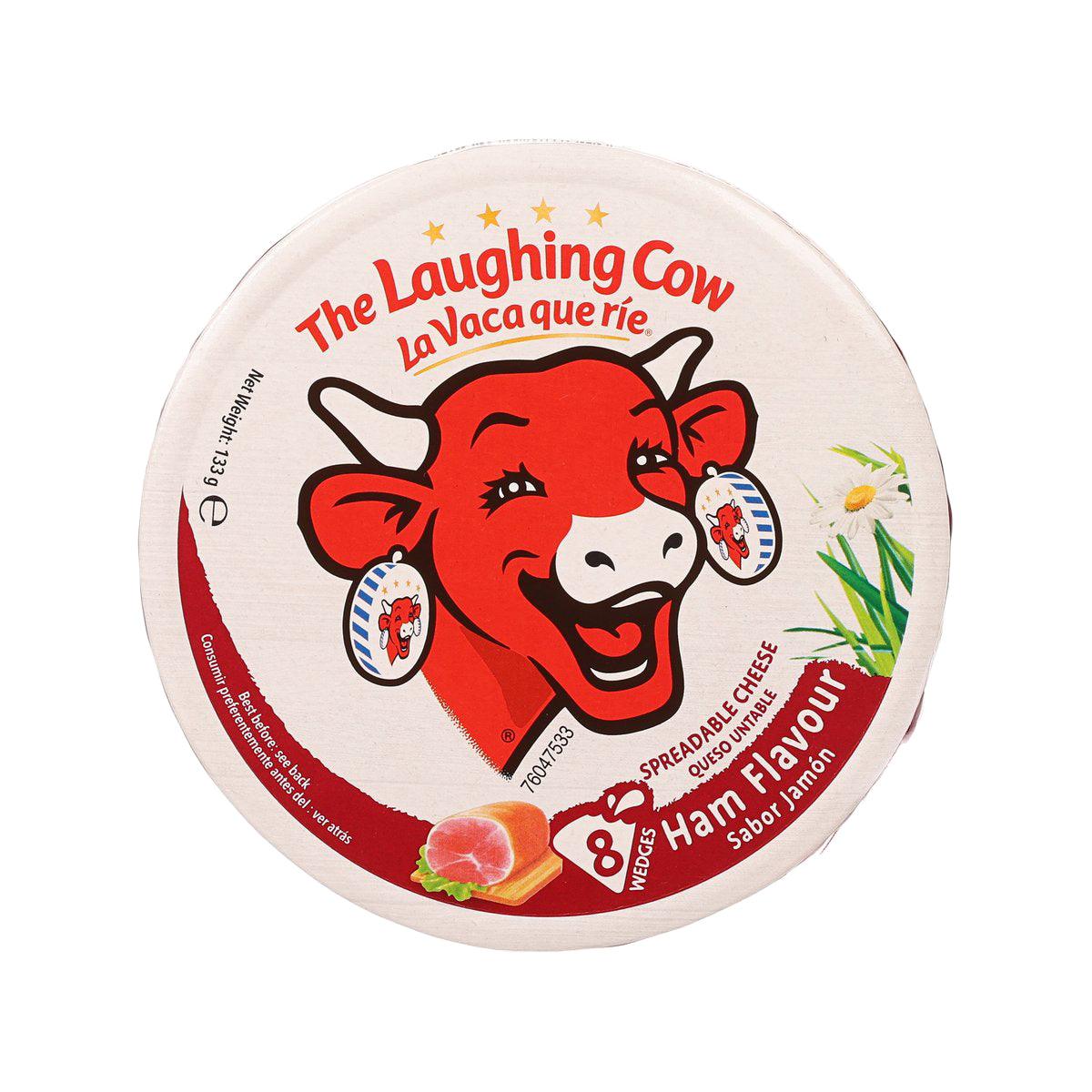 Laughing Cow ham-flavored spreadable cheese tub, 8 portions, cow logo