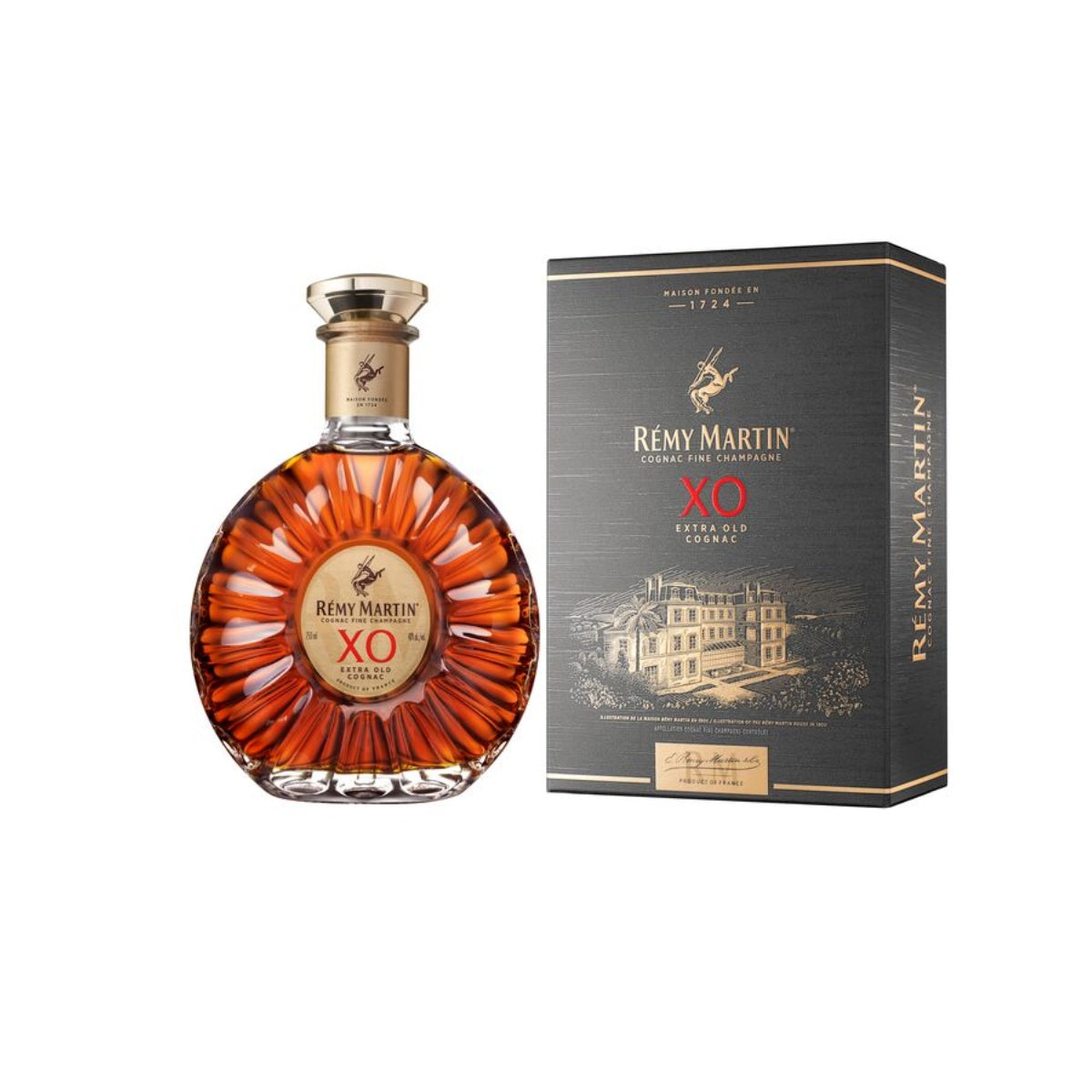REMY MARTIN XO cognac bottle with amber ribbed glass and gift box, 700 mL
