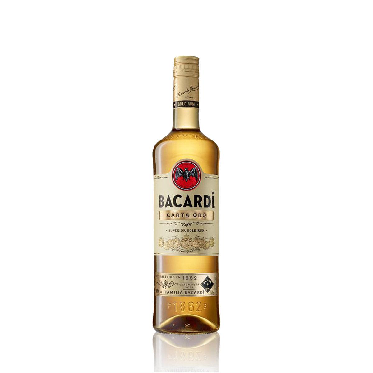 BACARDI Carta Oro rum bottle in amber glass with gold label