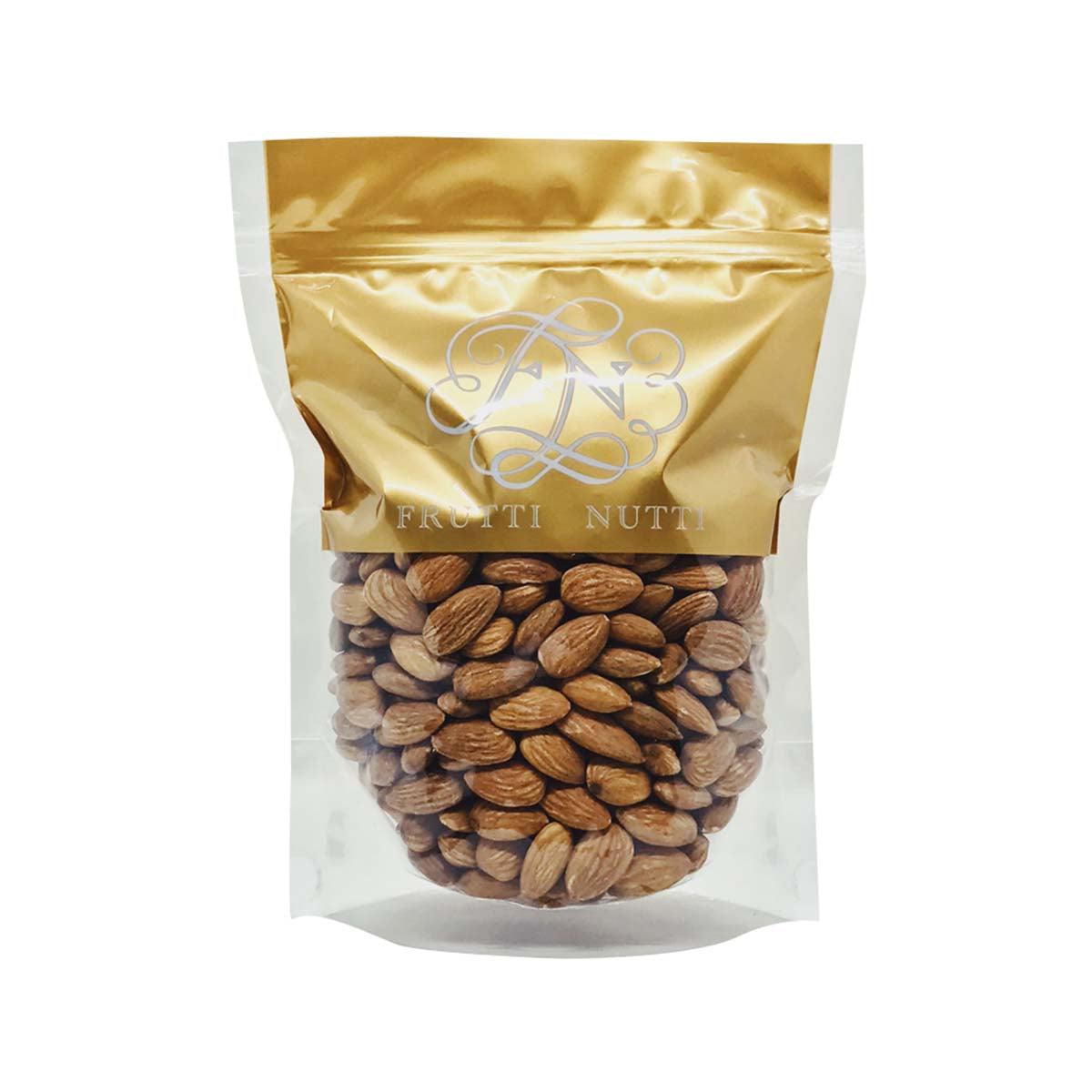 FRUTTI NUTTI roasted and salted almonds in stand-up pouch, filled with whole almonds
