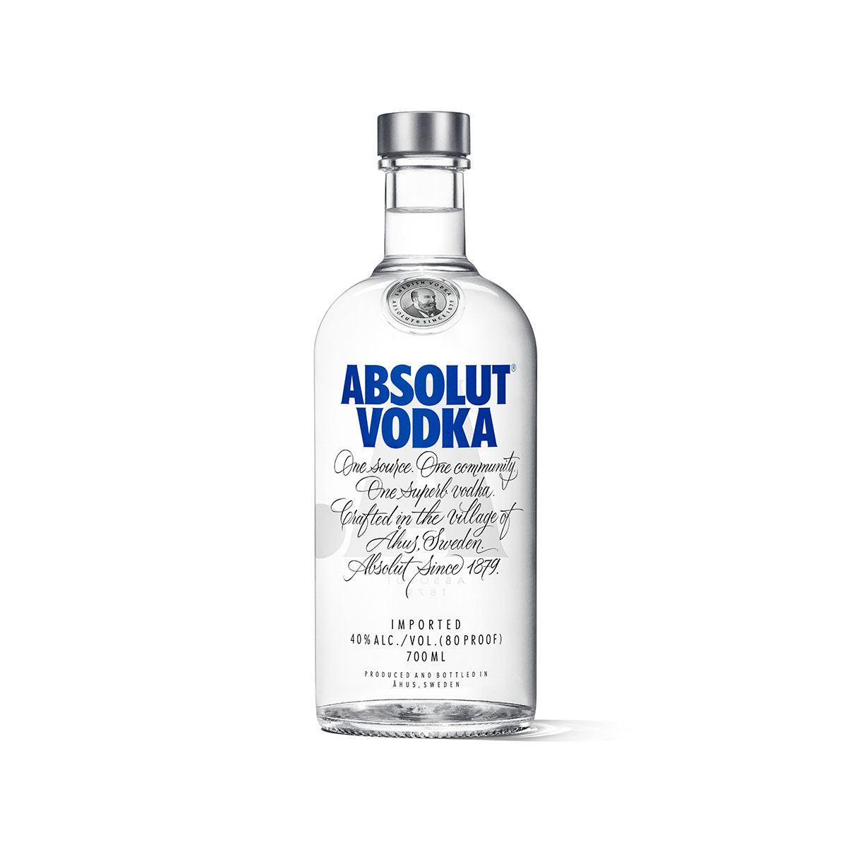 ABSOLUT Vodka bottle, clear glass with silver cap and front label