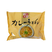 Curry udon noodle pack, yellow pouch with bowl graphic and Japanese text