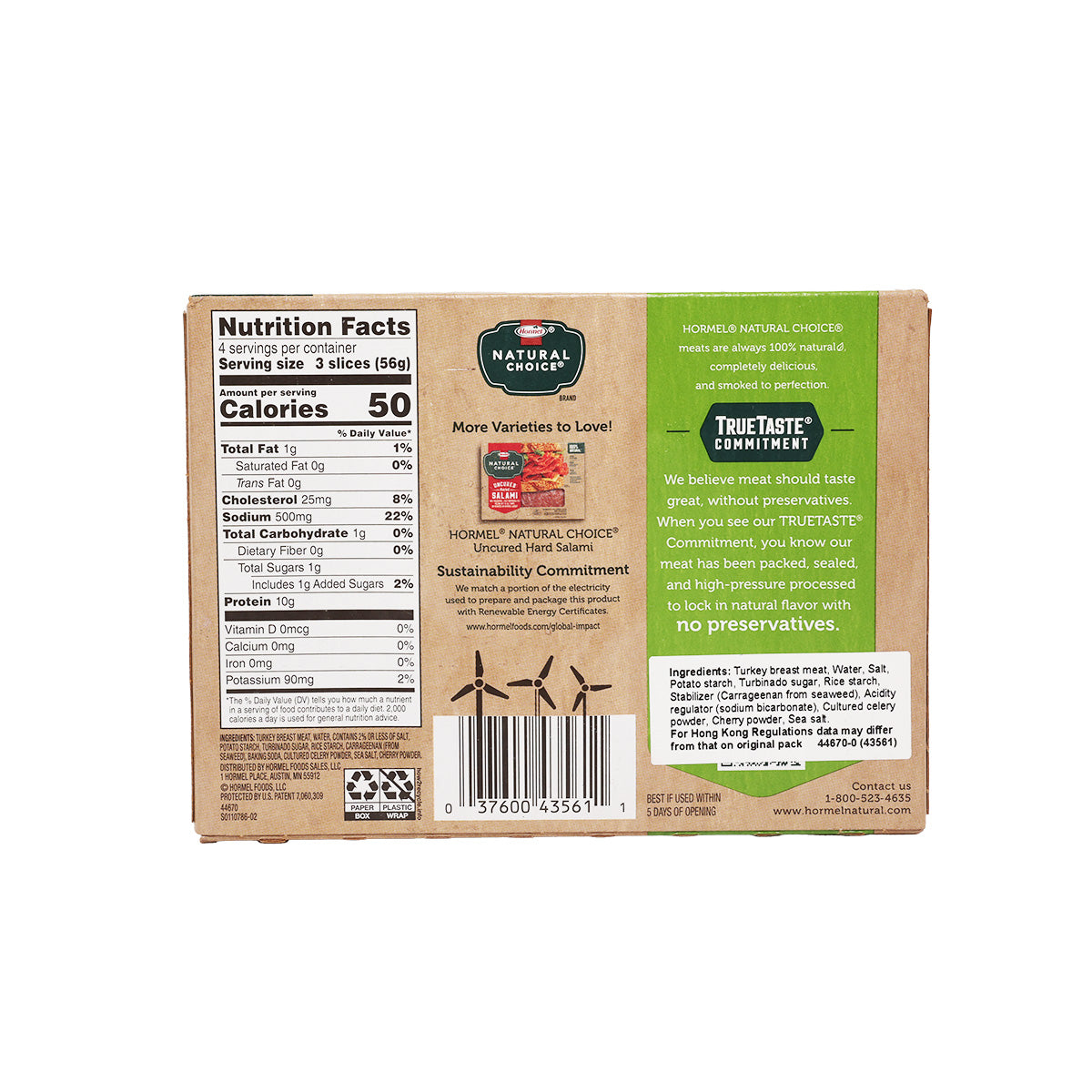 Applewood smoked turkey deli package back with nutrition facts and ingredient info panels