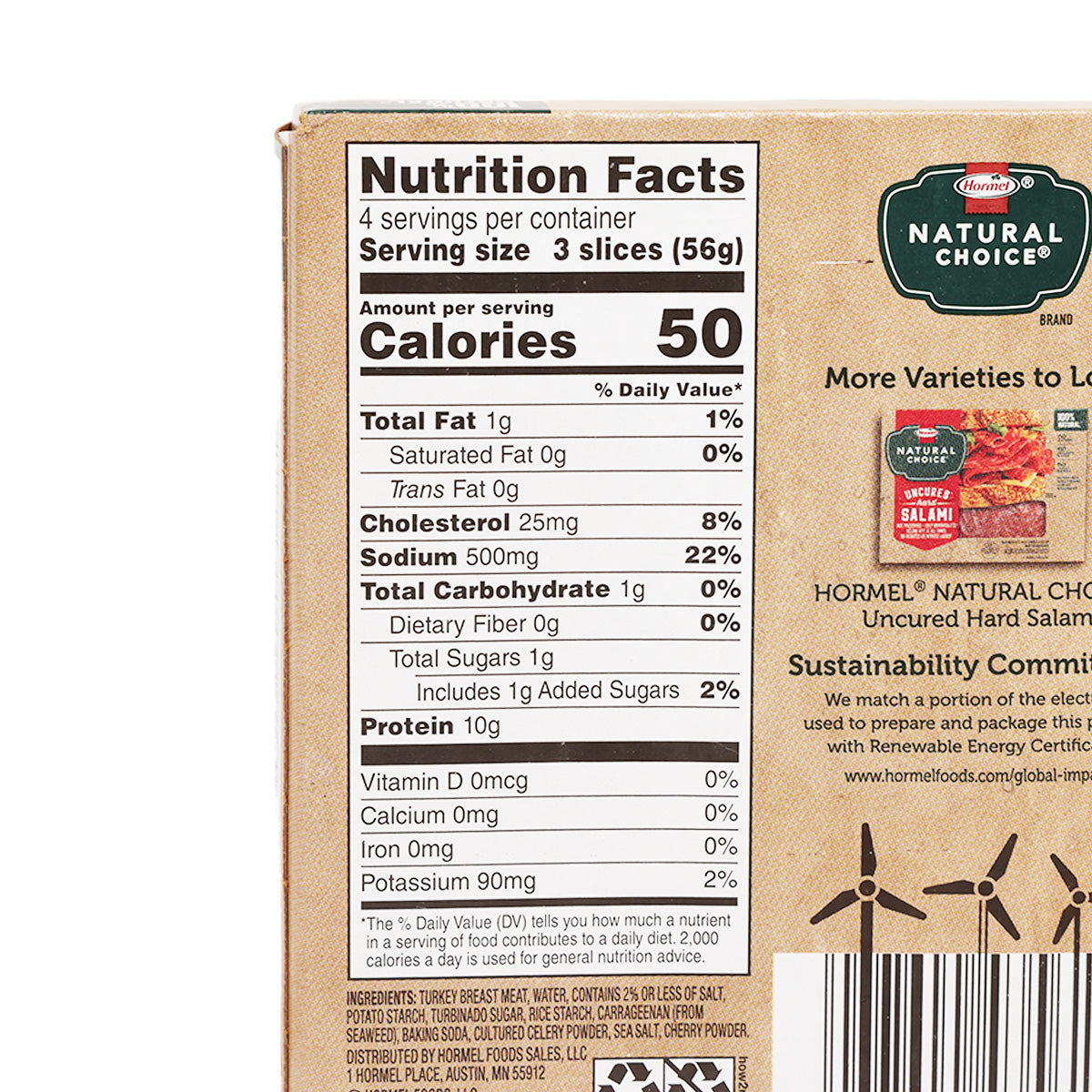 Nutrition Facts panel for sliced turkey deli on Applewood Smoked Turkey package