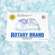 Frozen tiger prawns pack, Rotary Brand front with tiger shrimp illustration